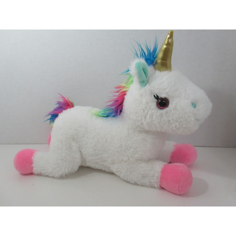 Animal Adventure Plush white unicorn colorful rainbow mane tail pink feet 2018